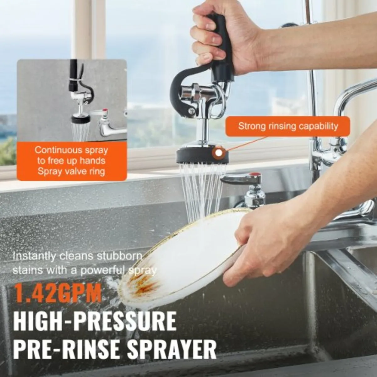 Commercial Faucet with Pre-Rinse Sprayer, 25" (63. - Image 4