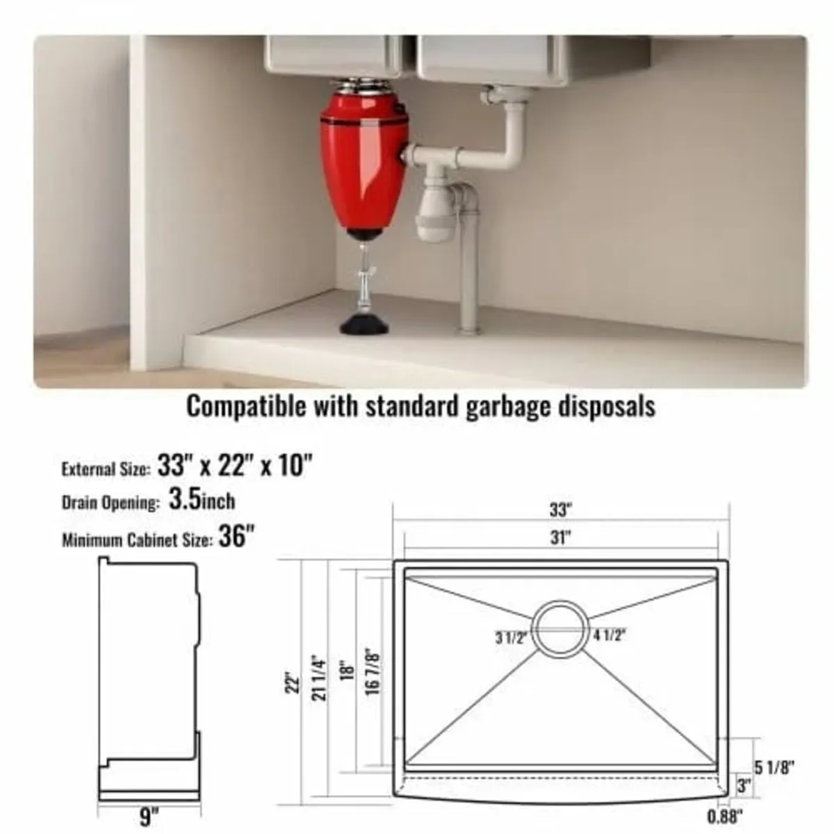 Farmhouse Kitchen Sink, 304 Stainless Steel Drop-I - Image 2