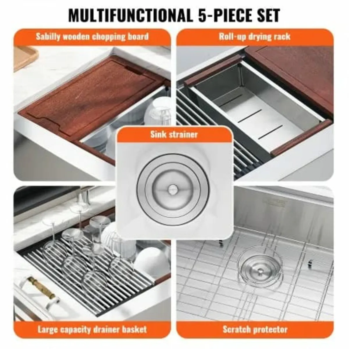 Farmhouse Kitchen Sink, 304 Stainless Steel Drop-I - Image 3