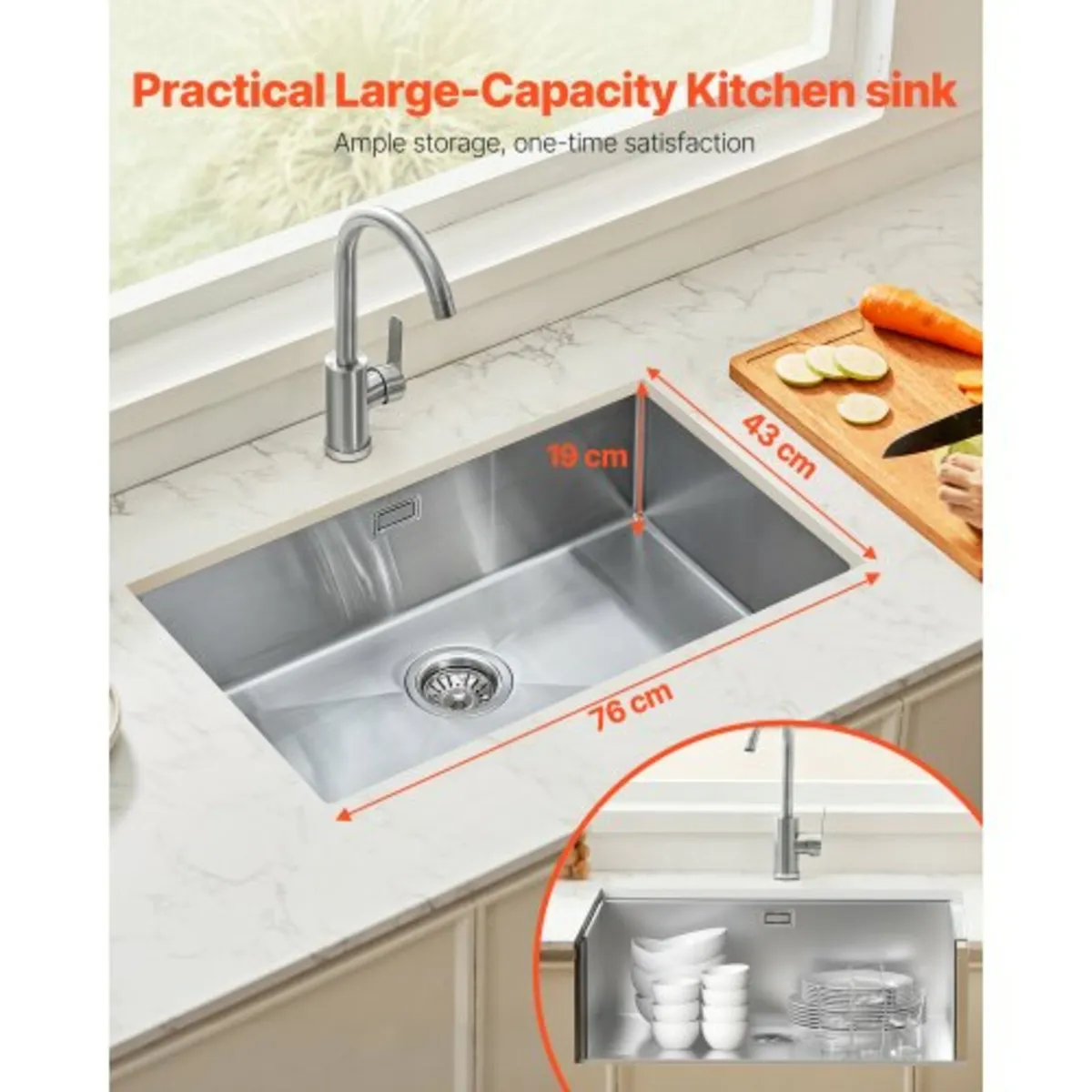 76cm Kitchen Sink Workstation, 304 Stainless Steel - Image 2