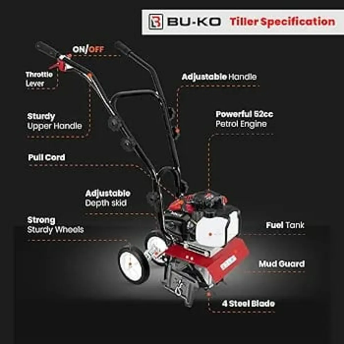 52CC Garden Petrol Tiller Engine 3HP 2 Strokes Law - Image 2