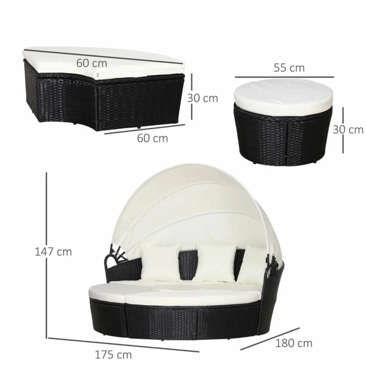 5 Piece Cushioned Outdoor Plastic Rattan Wicker Ro - Image 3