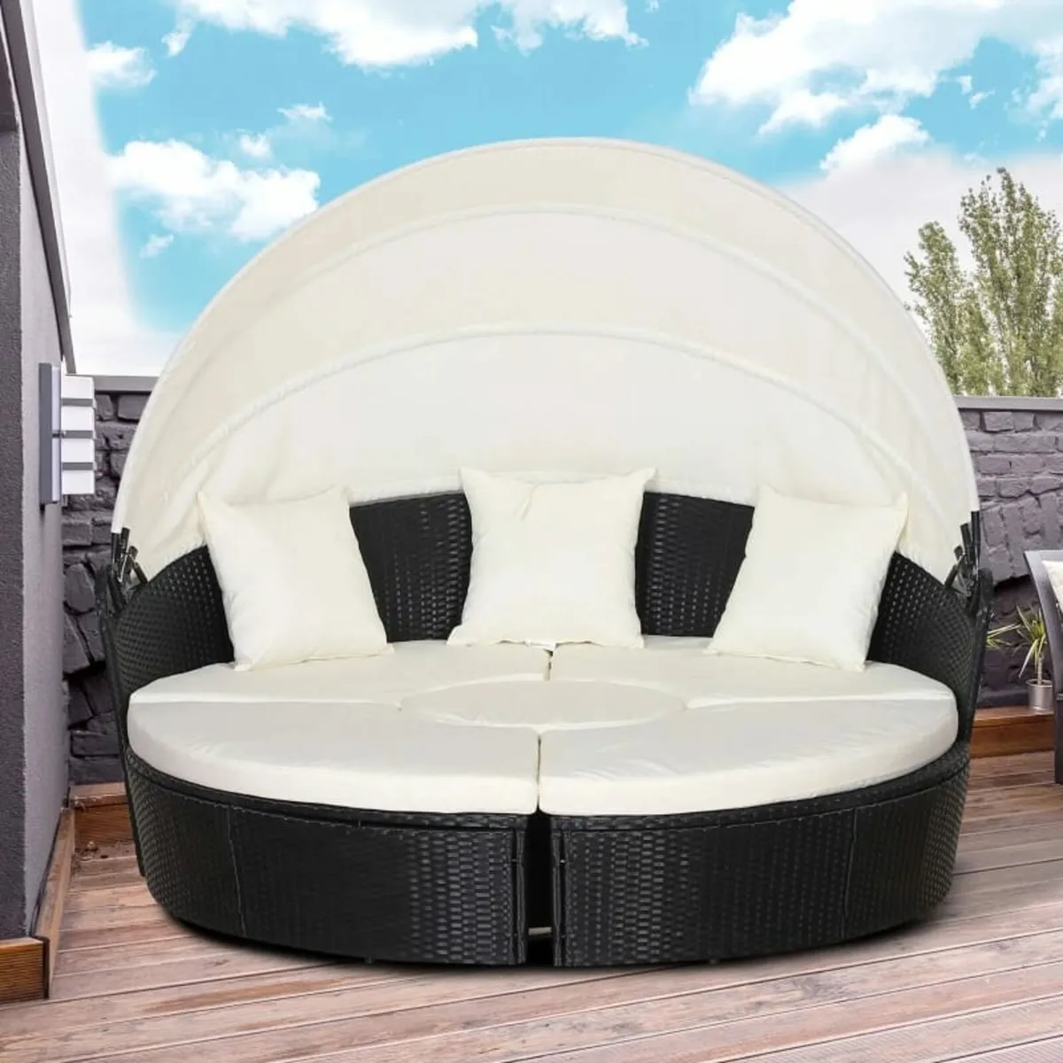 5 Piece Cushioned Outdoor Plastic Rattan Wicker Ro - Image 4