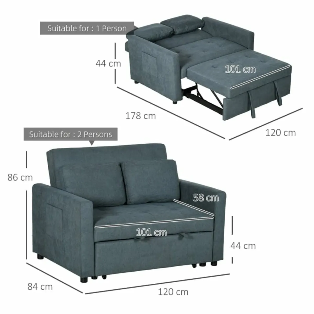 Loveseat Sofa Bed, Convertible Bed Settee with 2 C - Image 4