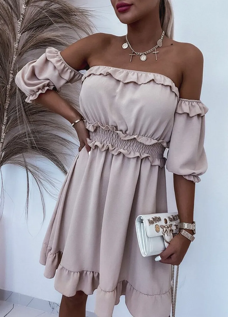 short spanish dress for women khaki/brown,pink - Image 4