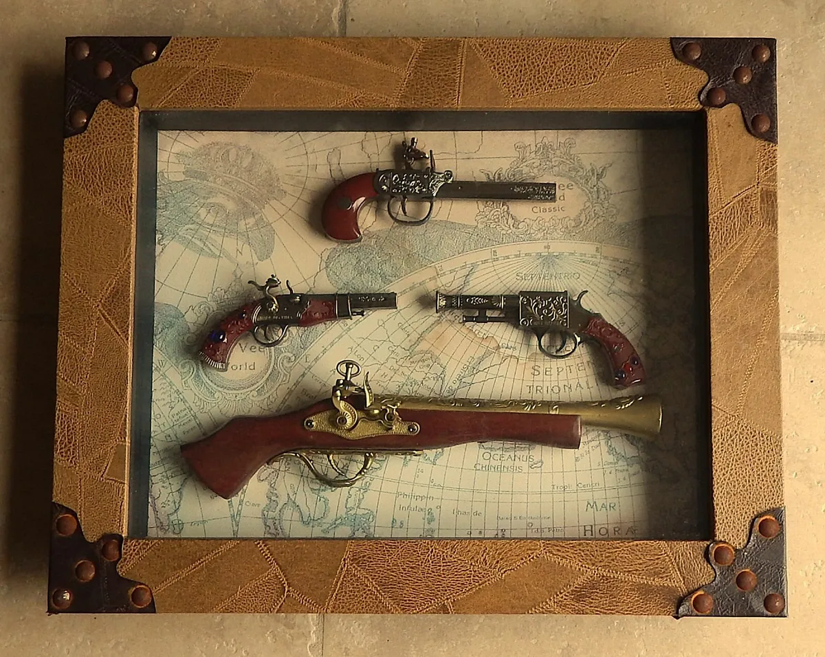 Shadow Box Diorama of Old Weaponry - Image 1