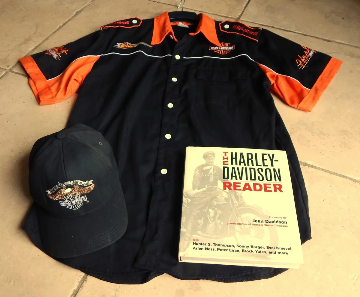 Harley Davidson Shirt, Baseball Cap & Book - Image 1