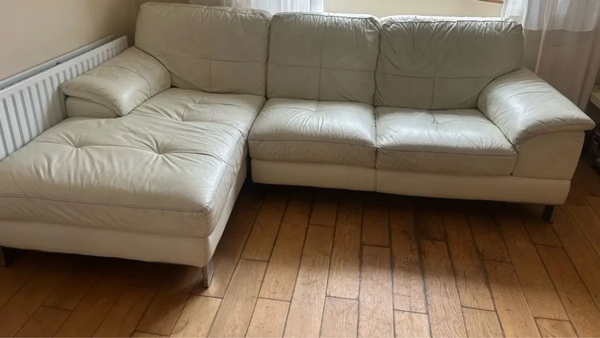 White leather sofa & Swivel Chair - Image 2