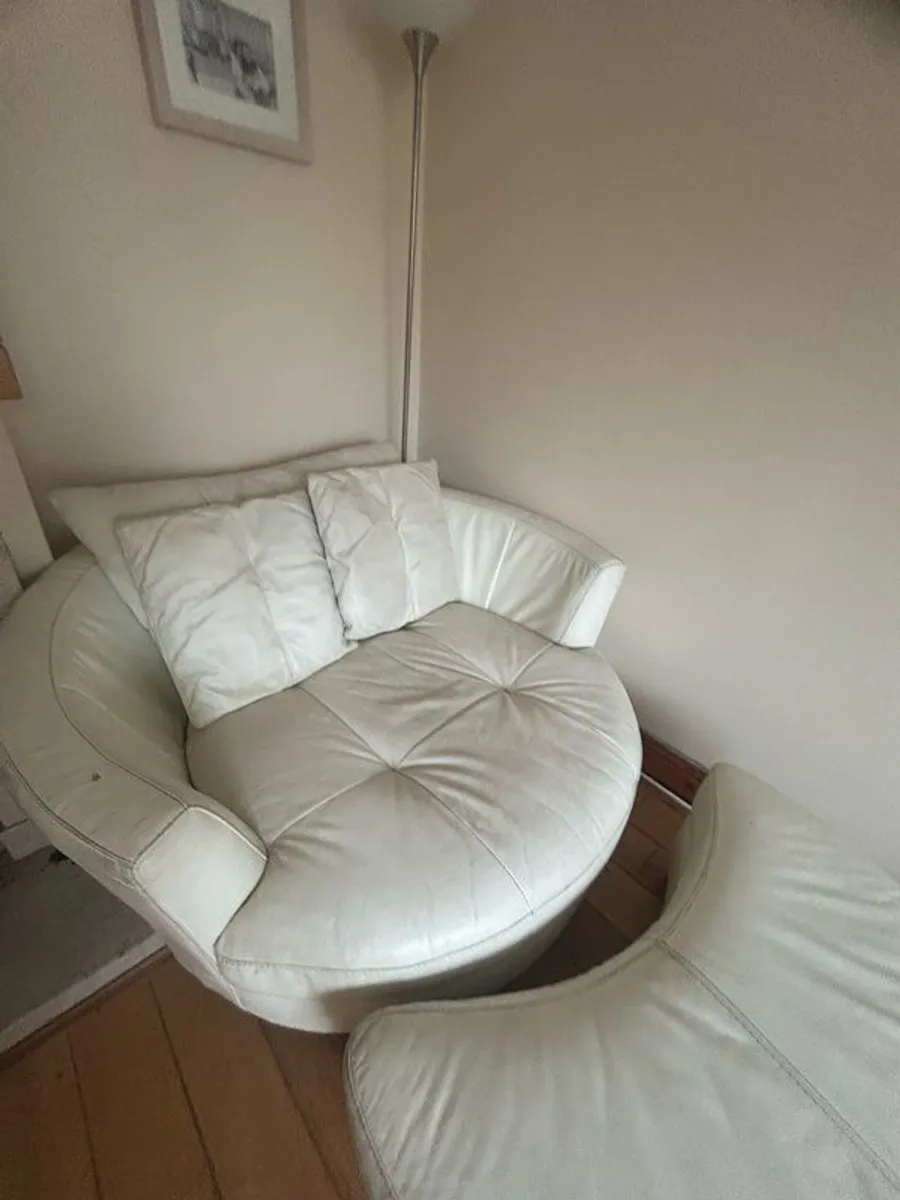 White leather sofa & Swivel Chair - Image 3