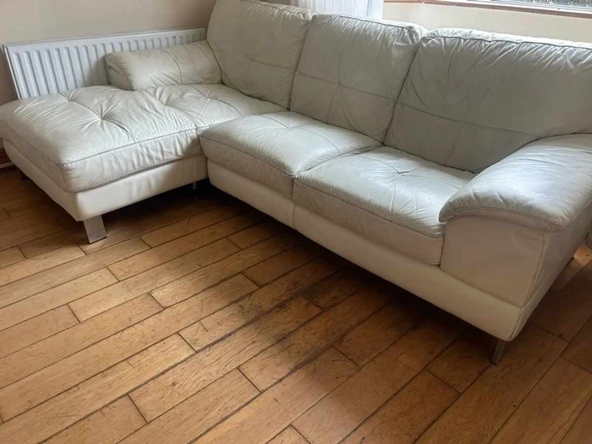 White leather sofa & Swivel Chair - Image 4