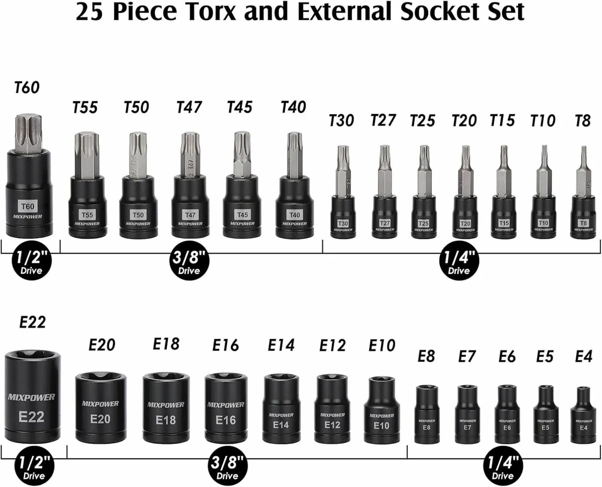 25-Piece Torx Bit and Female External Socket Set, - Image 2