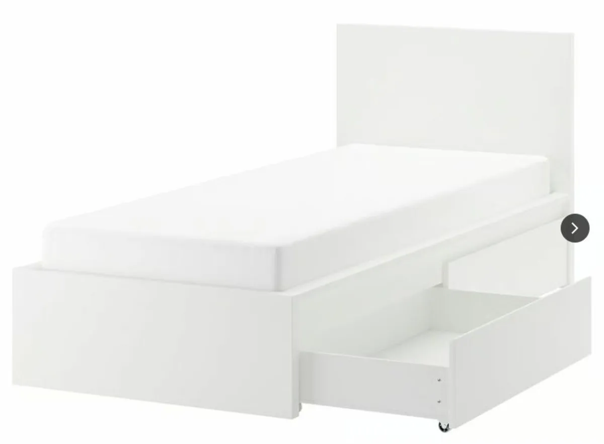 Ikea White Single Bed with drawers (Mattress Inc.) - Image 1
