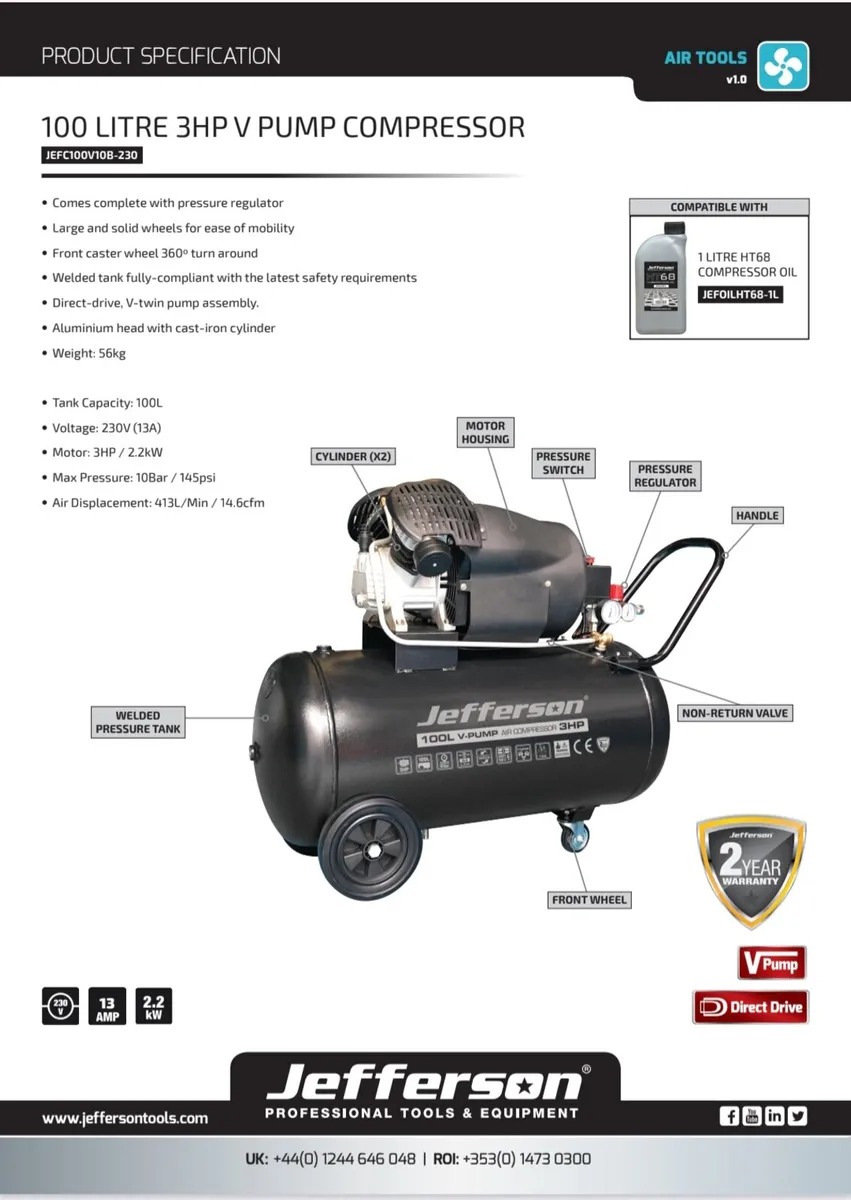 Jefferson 100l Air Conpressor - Image 4