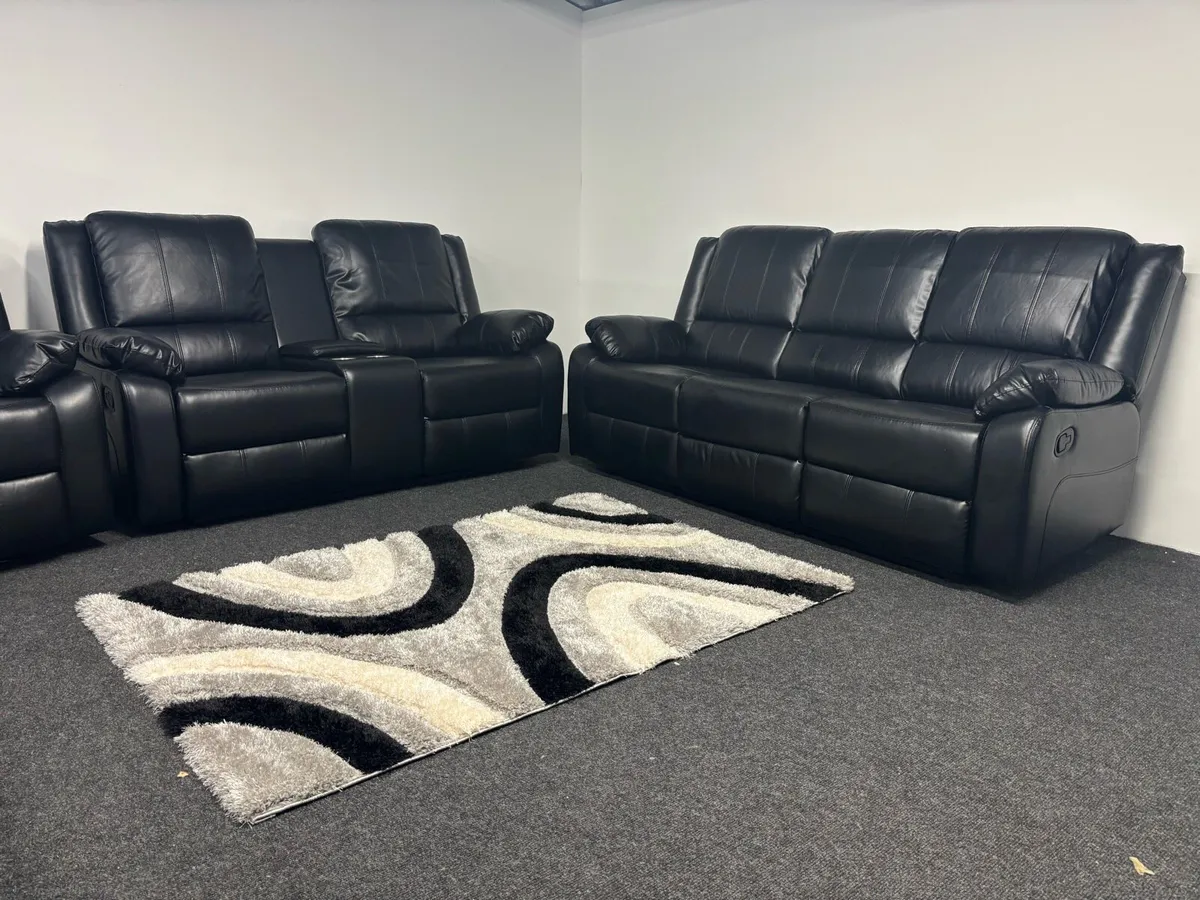 New 3+2 Black Leather Recliner Sofas €995 - Image 1