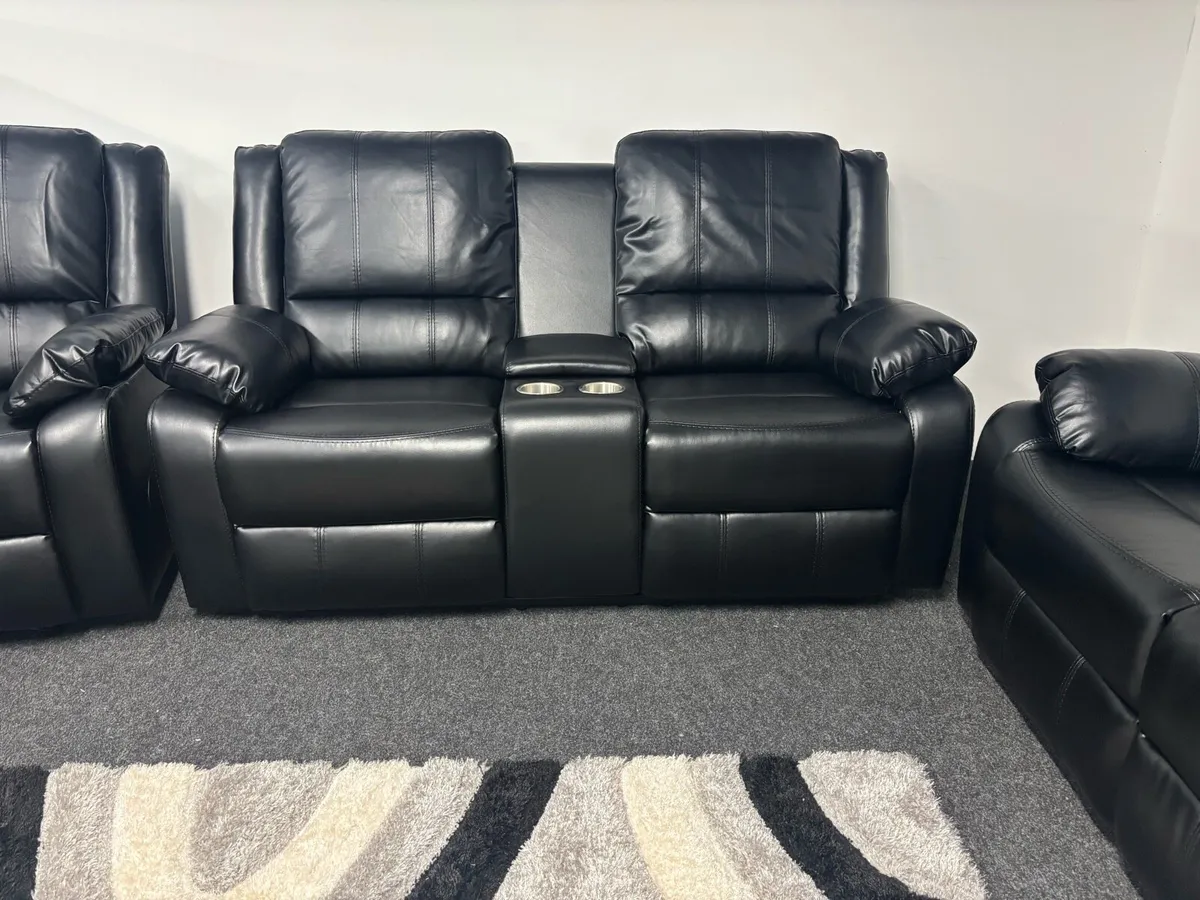 New 3+2 Black Leather Recliner Sofas €995 - Image 2