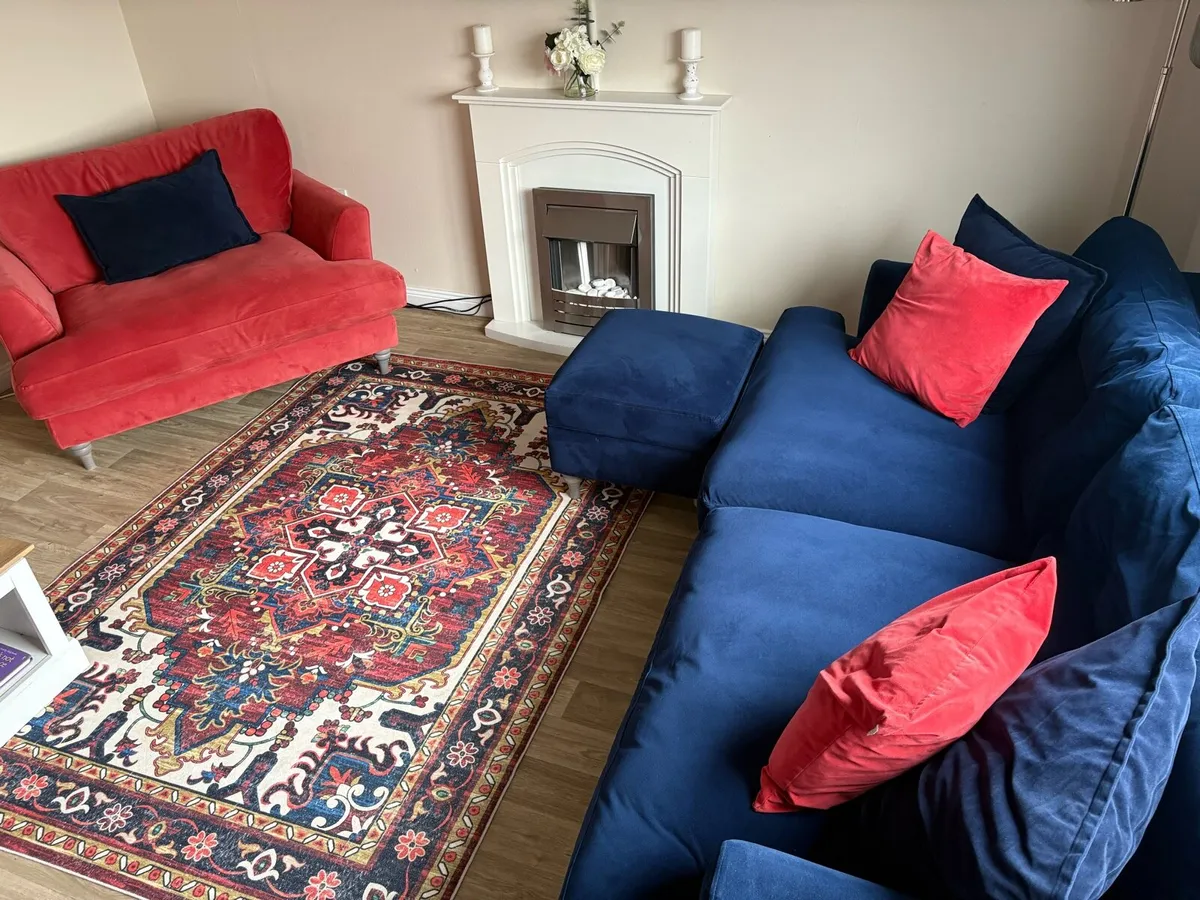 4 seater sofa, cuddler chair and storage puff - Image 1