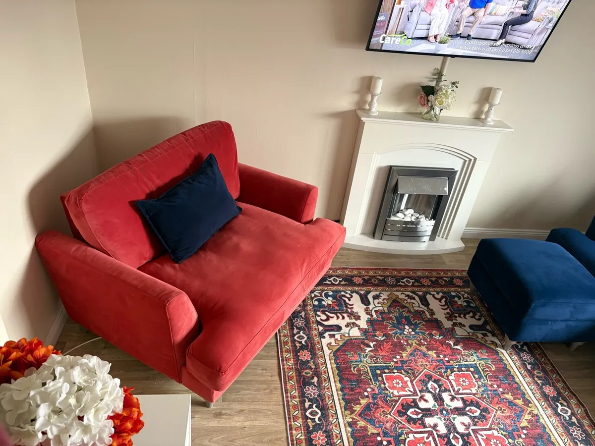 4 seater sofa, cuddler chair and storage puff - Image 3