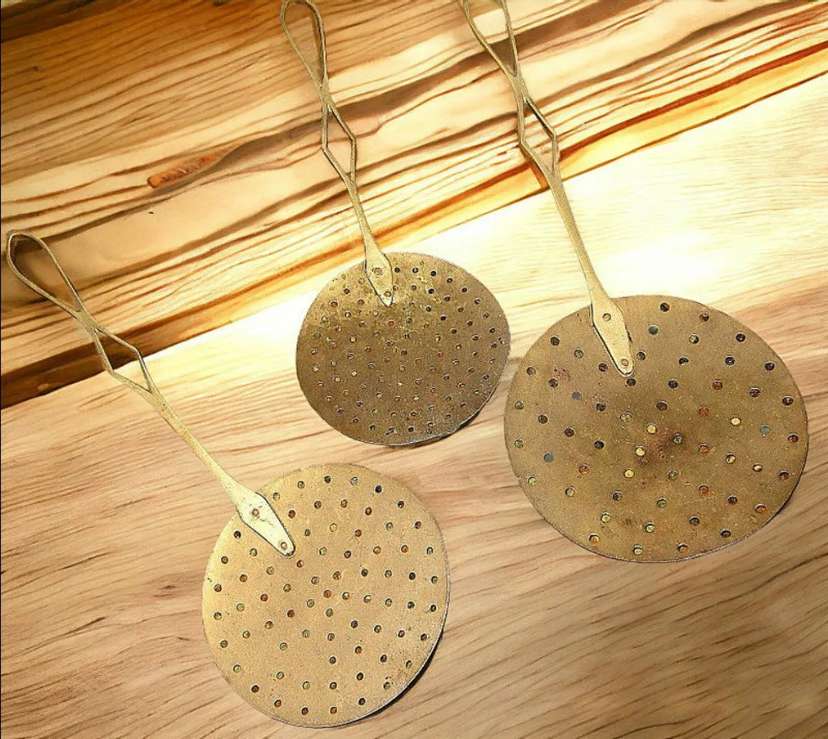 Trio Of Brass.Copper Chestnut Roasters / Skimmers - Image 3