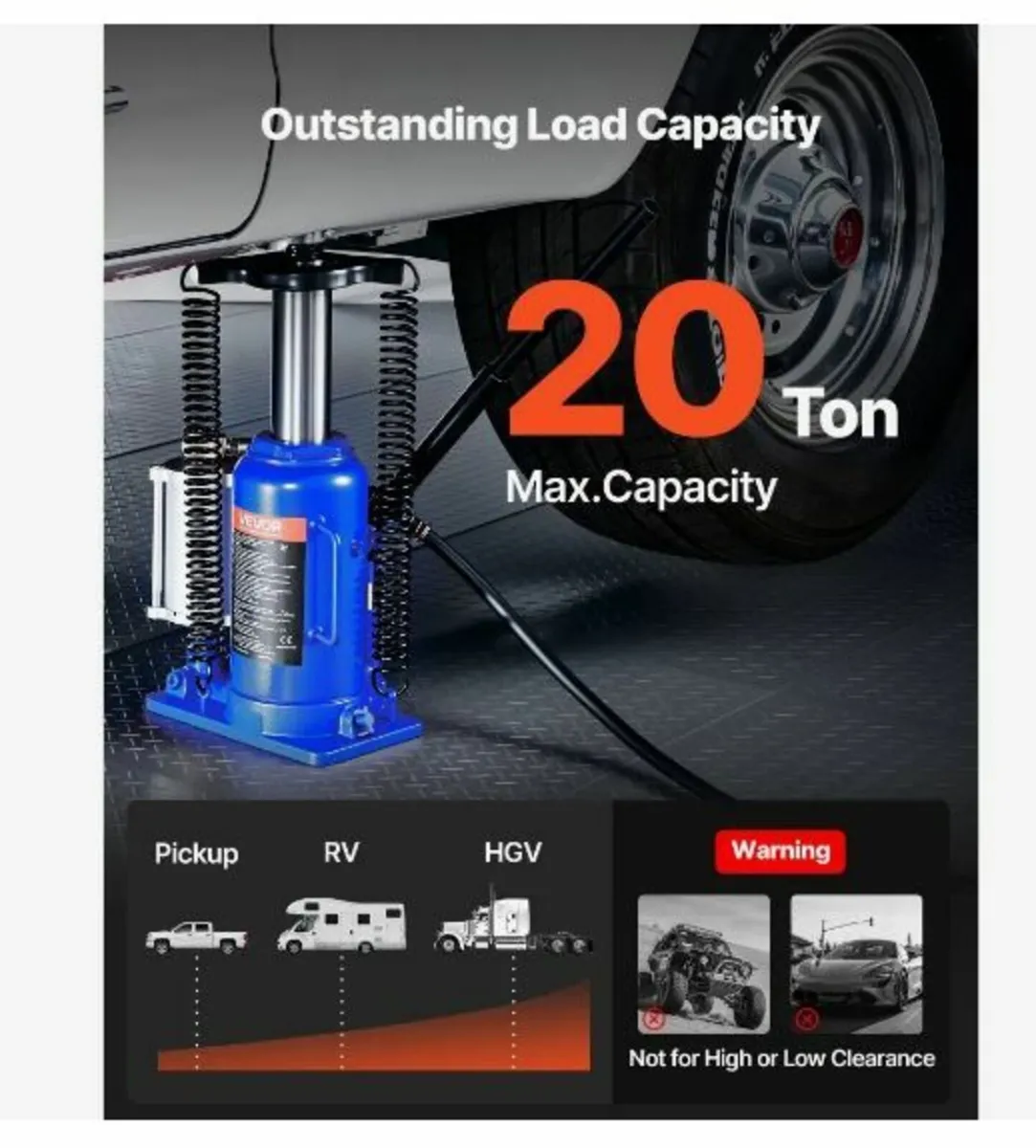 Air Hydraulic Bottle Jack, 20 Ton Load - Image 2