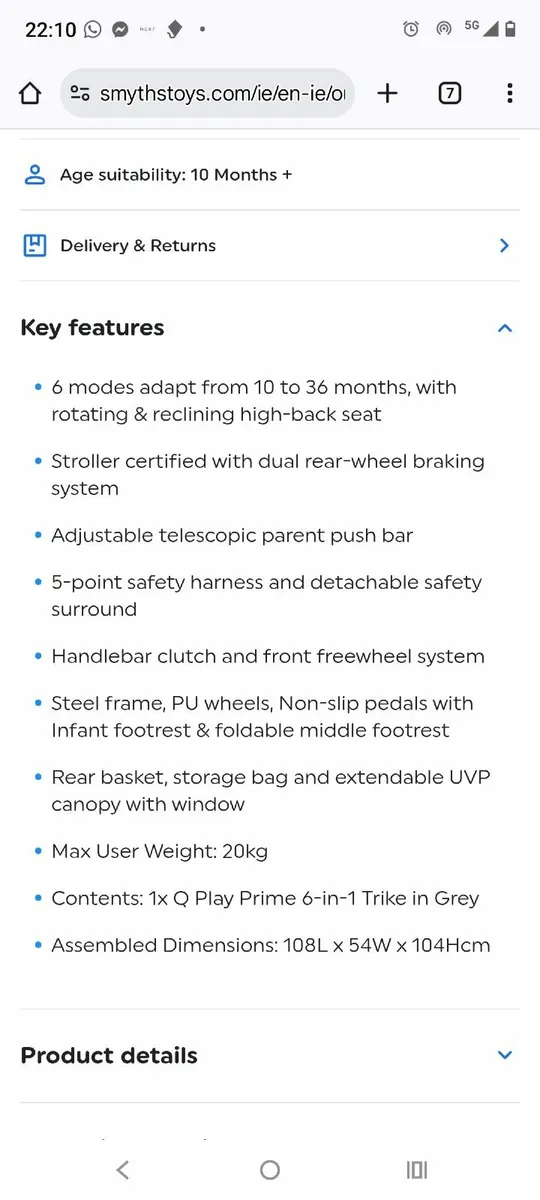 Q Play Prime 6 in 1 Trike - Image 2