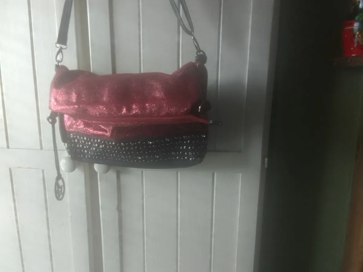 VINTAGE MUGLER RED SPARKLY BAG WITH CHARM - Image 1