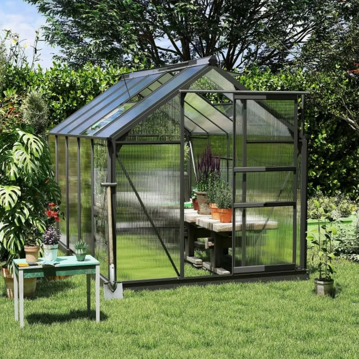 6 x 10ft Polycarbonate Greenhouse, Large Walk-In G - Image 3