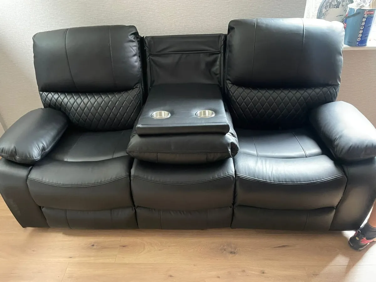 Rita Black Leather Recliner Sofa Set - Image 2