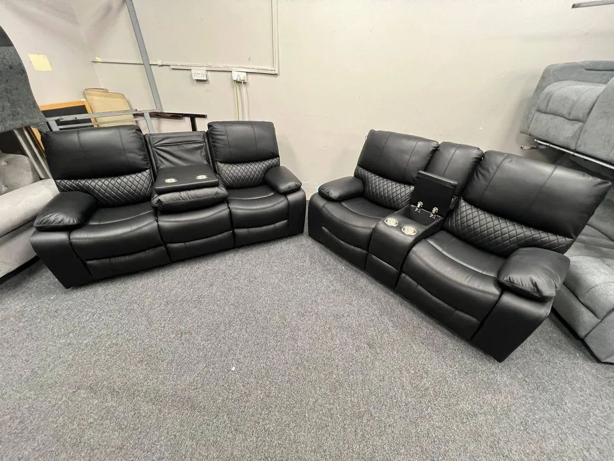 Rita Black Leather Recliner Sofa Set - Image 1