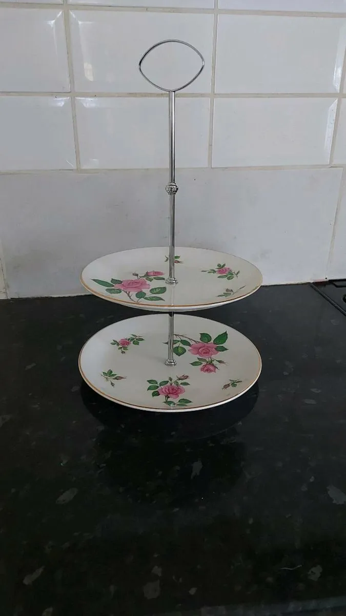 Vintage two tier Staffordshire cake stand - Image 1