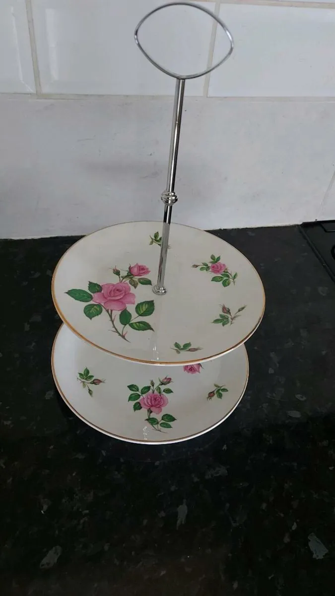 Vintage two tier Staffordshire cake stand - Image 2