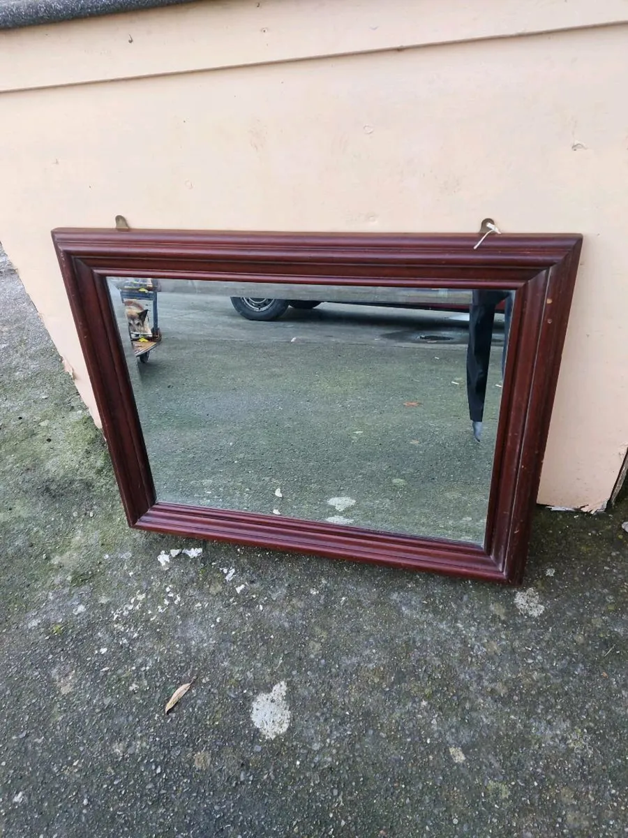 Large heavy vintage oak framed mirror