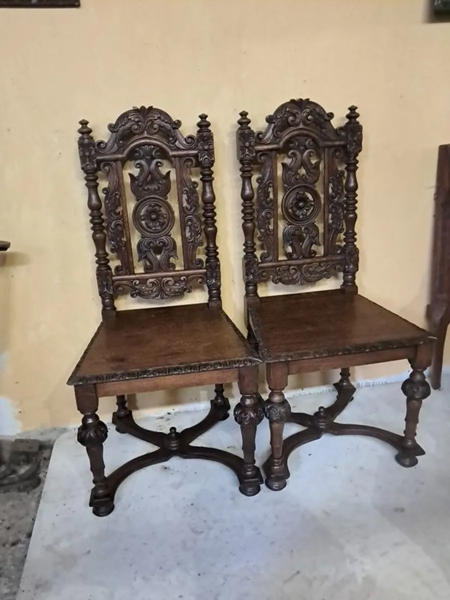 2 antique oak chairs - Image 1