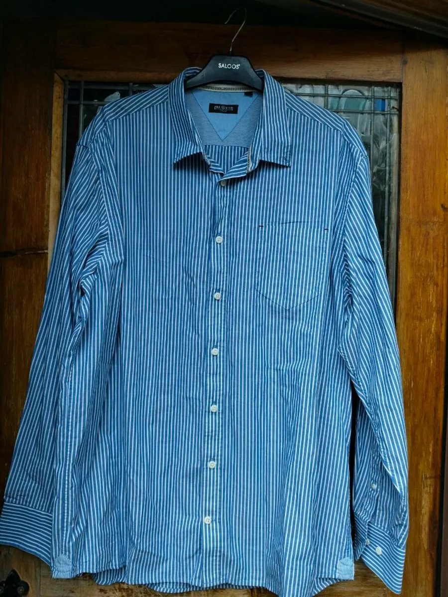 Man's plus size Pre End Blue and white stripe shir - Image 1