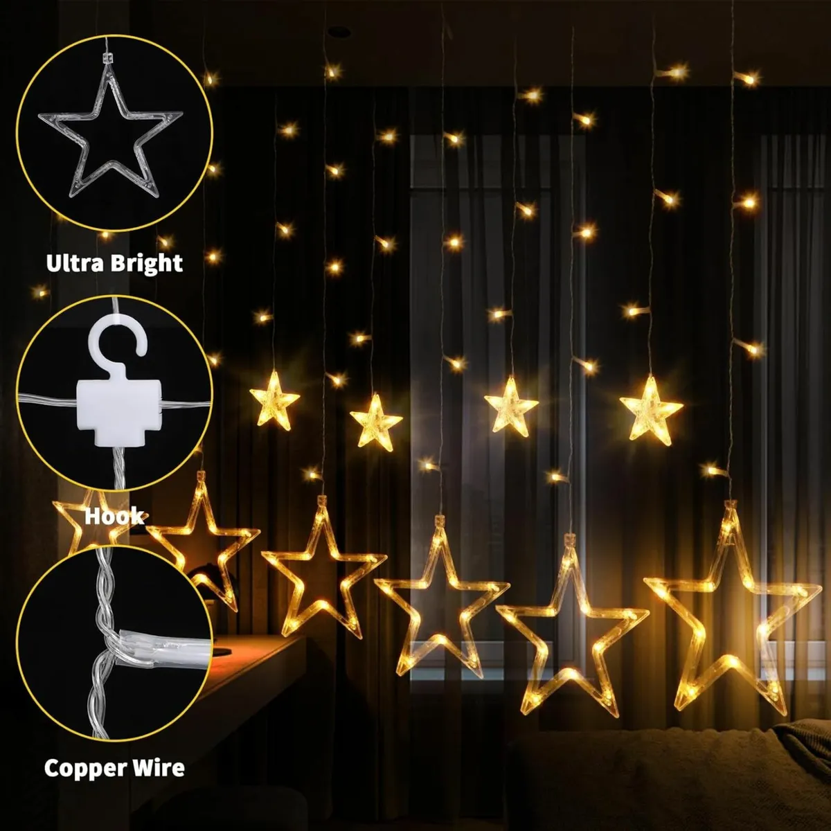 Christmas Star Window Lights 12 Stars 138 LED - Image 2