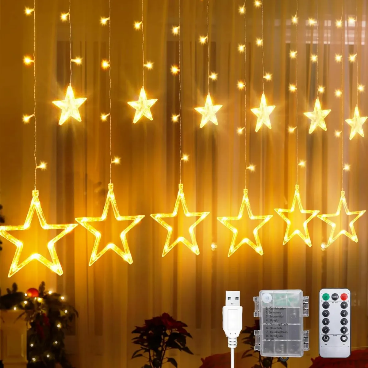 Christmas Star Window Lights 12 Stars 138 LED - Image 1