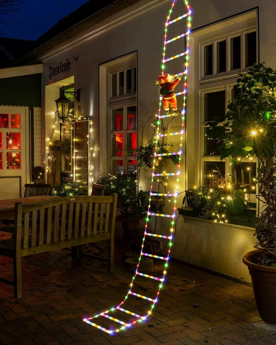3m Christmas Ladder Lights Santa Claus Climbing - Image 1