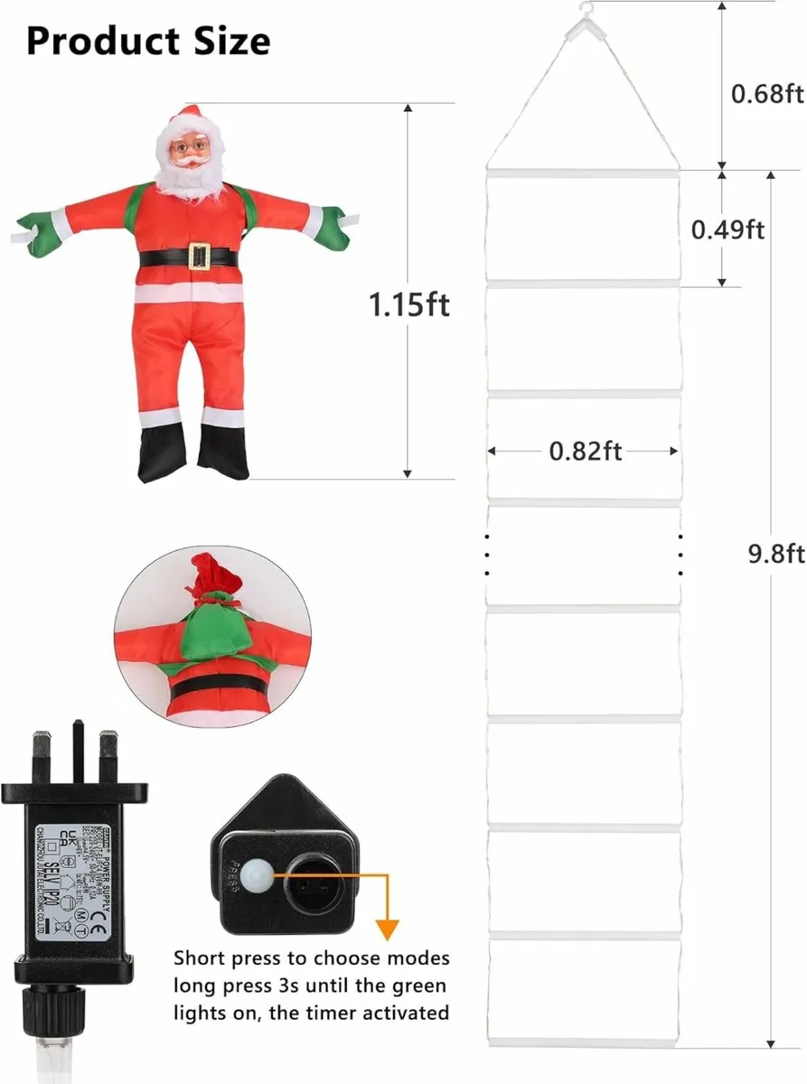 3m Christmas Ladder Lights Santa Claus Climbing - Image 2