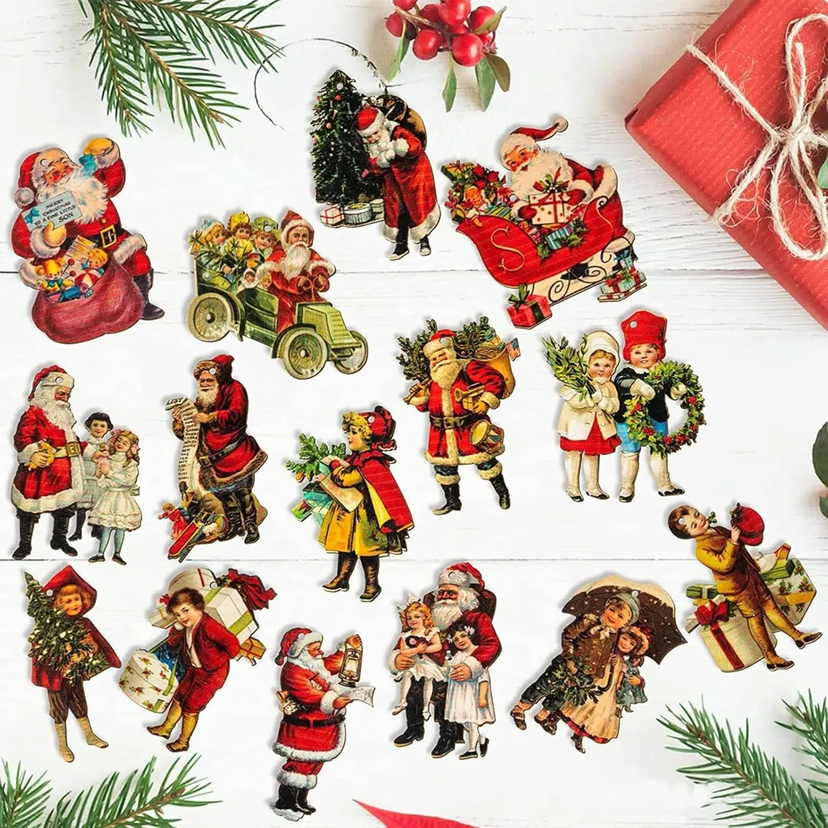 46 Pcs Christmas Victorian Style Wood Ornaments - Image 2