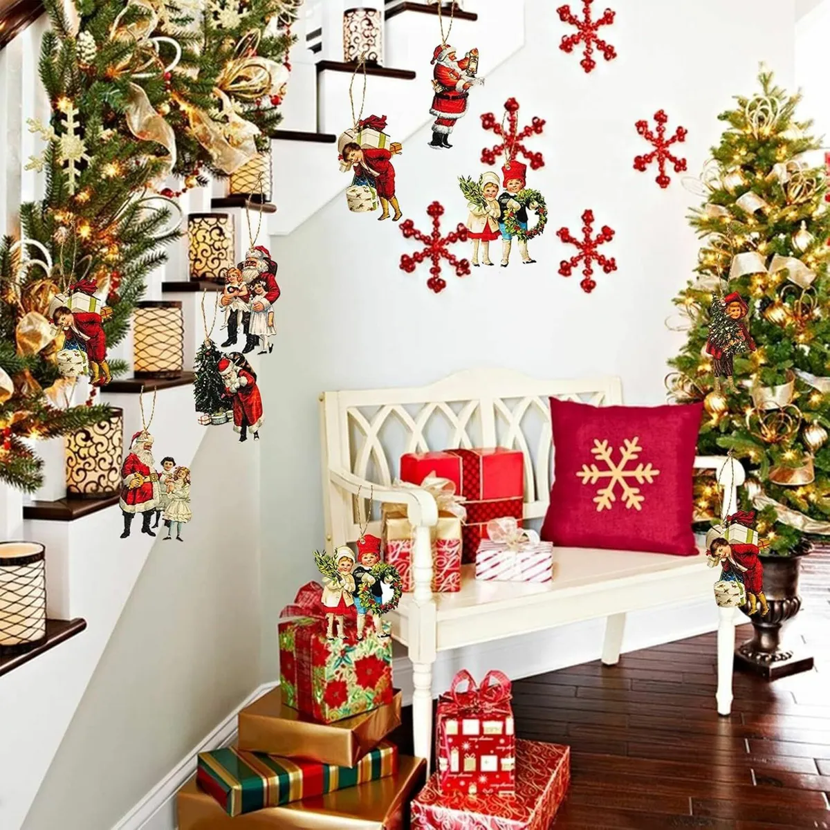 46 Pcs Christmas Victorian Style Wood Ornaments - Image 3