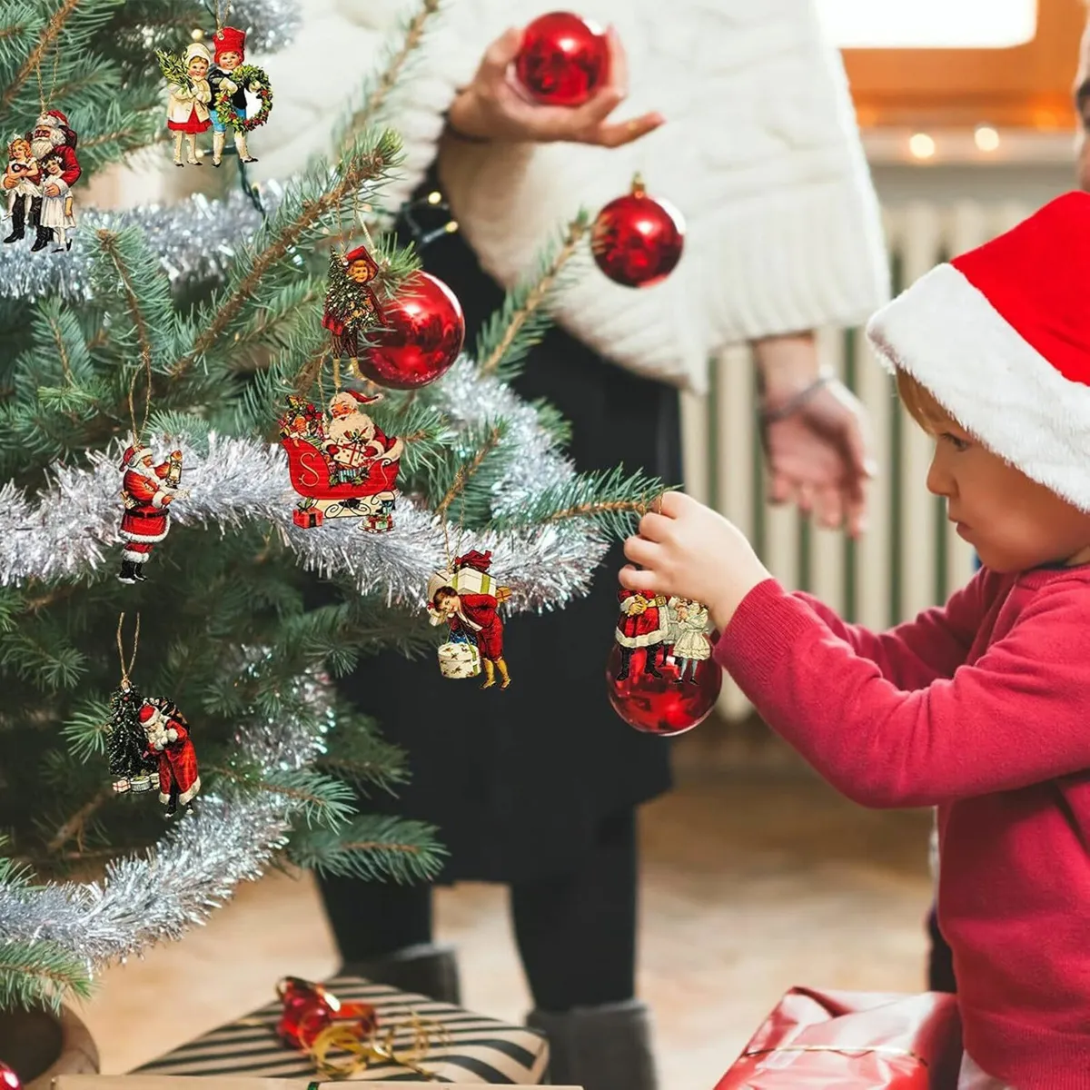 46 Pcs Christmas Victorian Style Wood Ornaments - Image 4