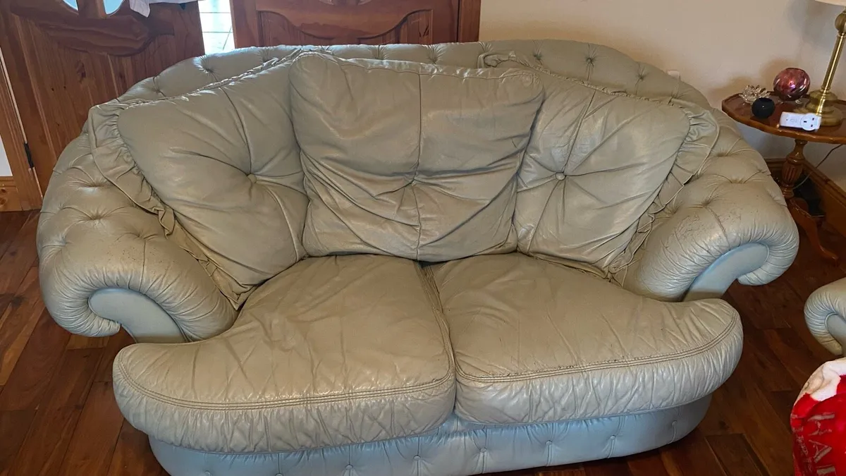 2 Seater Button Leather Sofa - Image 1