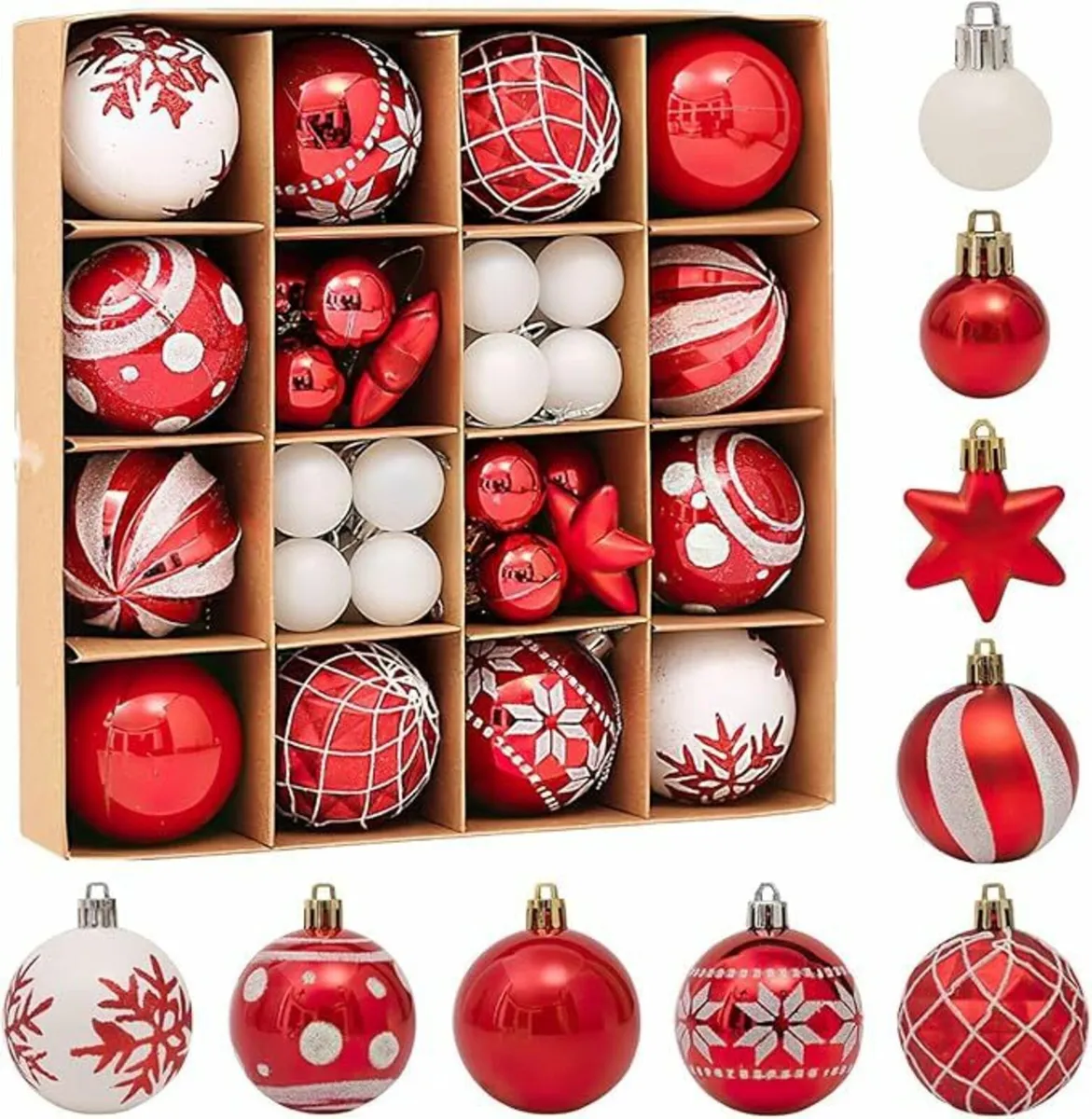 Xmas Baubles, 42pcs Red and White Christmas Tree - Image 1