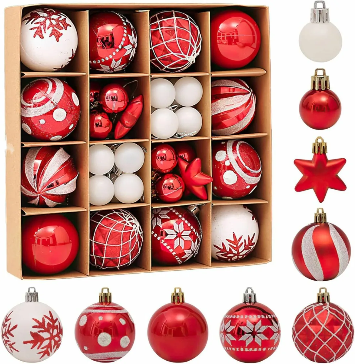 Xmas Baubles, 42pcs Red and White Christmas Tree - Image 2