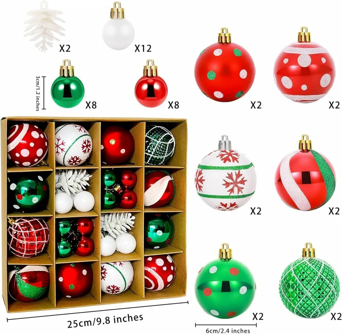 Xmas Baubles 42pcs Red Green White Christmas Tree - Image 3
