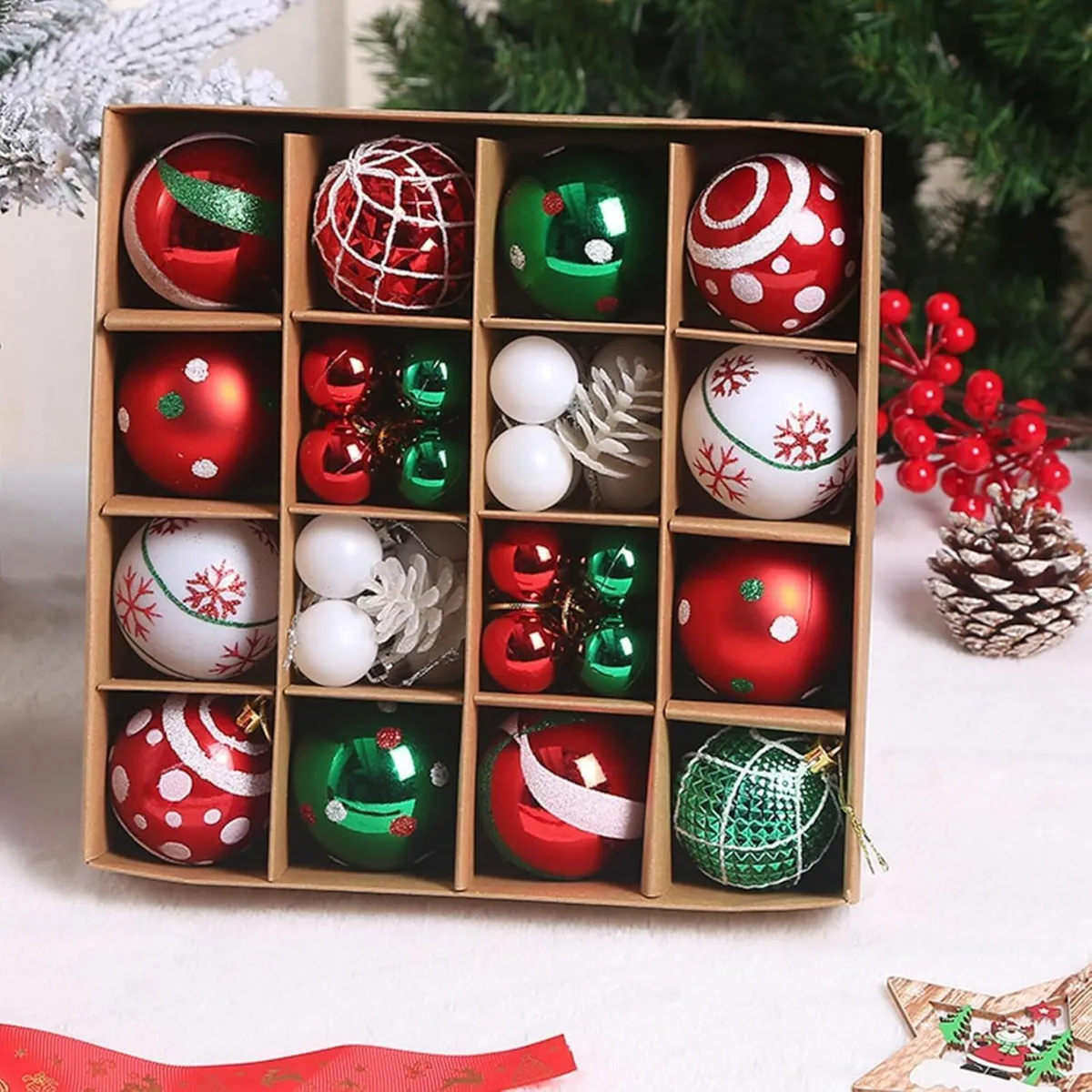 Xmas Baubles 42pcs Red Green White Christmas Tree - Image 2