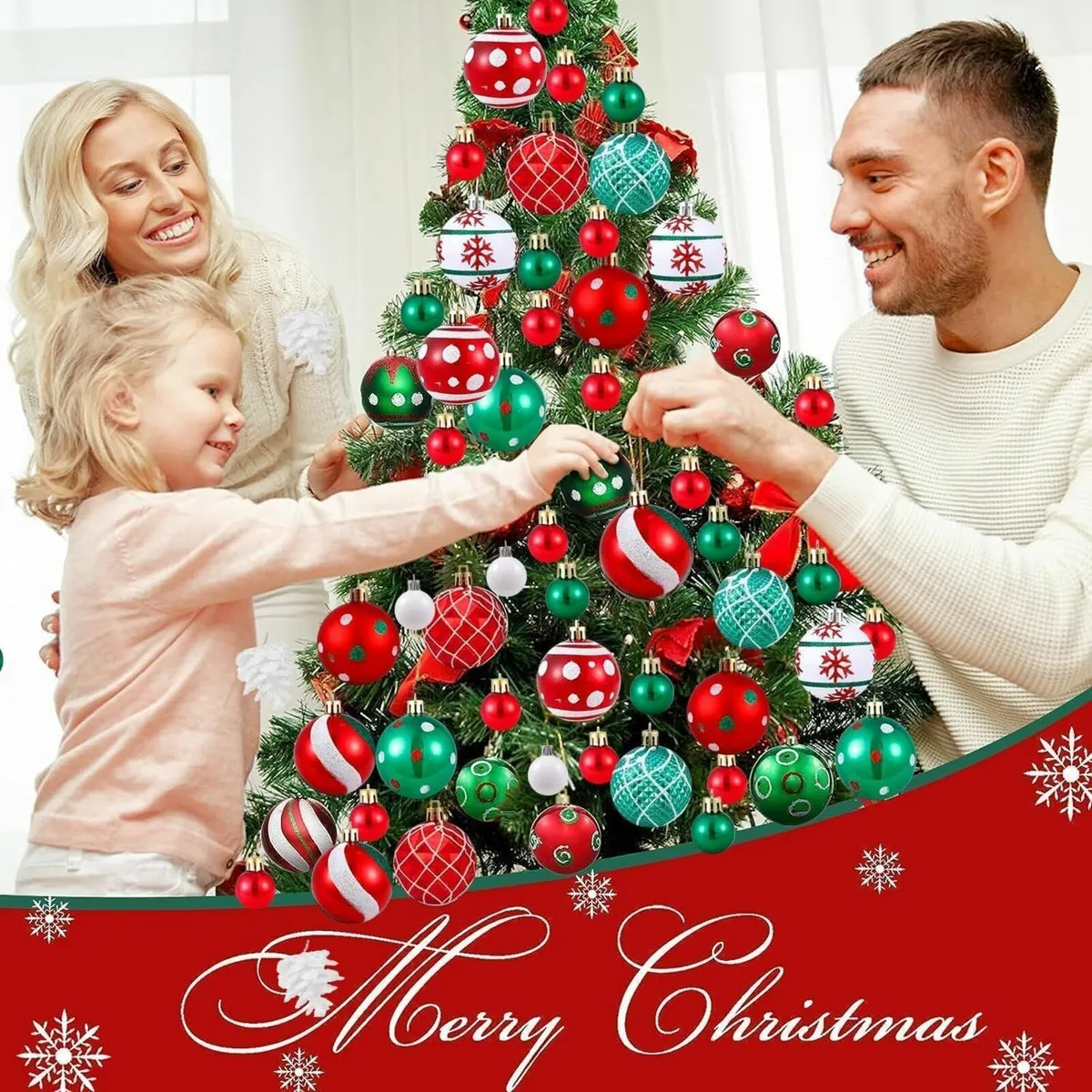 Xmas Baubles 42pcs Red Green White Christmas Tree - Image 4