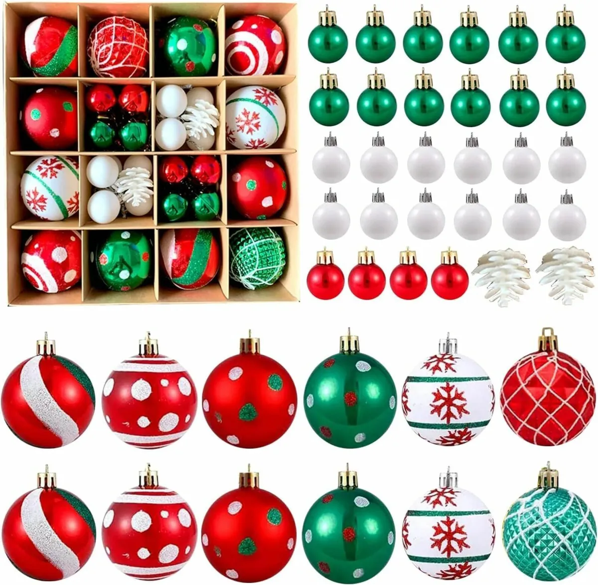 Xmas Baubles 42pcs Red Green White Christmas Tree - Image 1