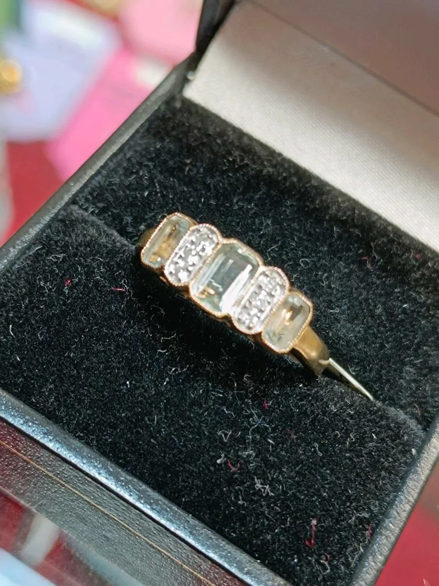 Vintage Green Amethyst & Diamond Ring,9k Gold - Image 1