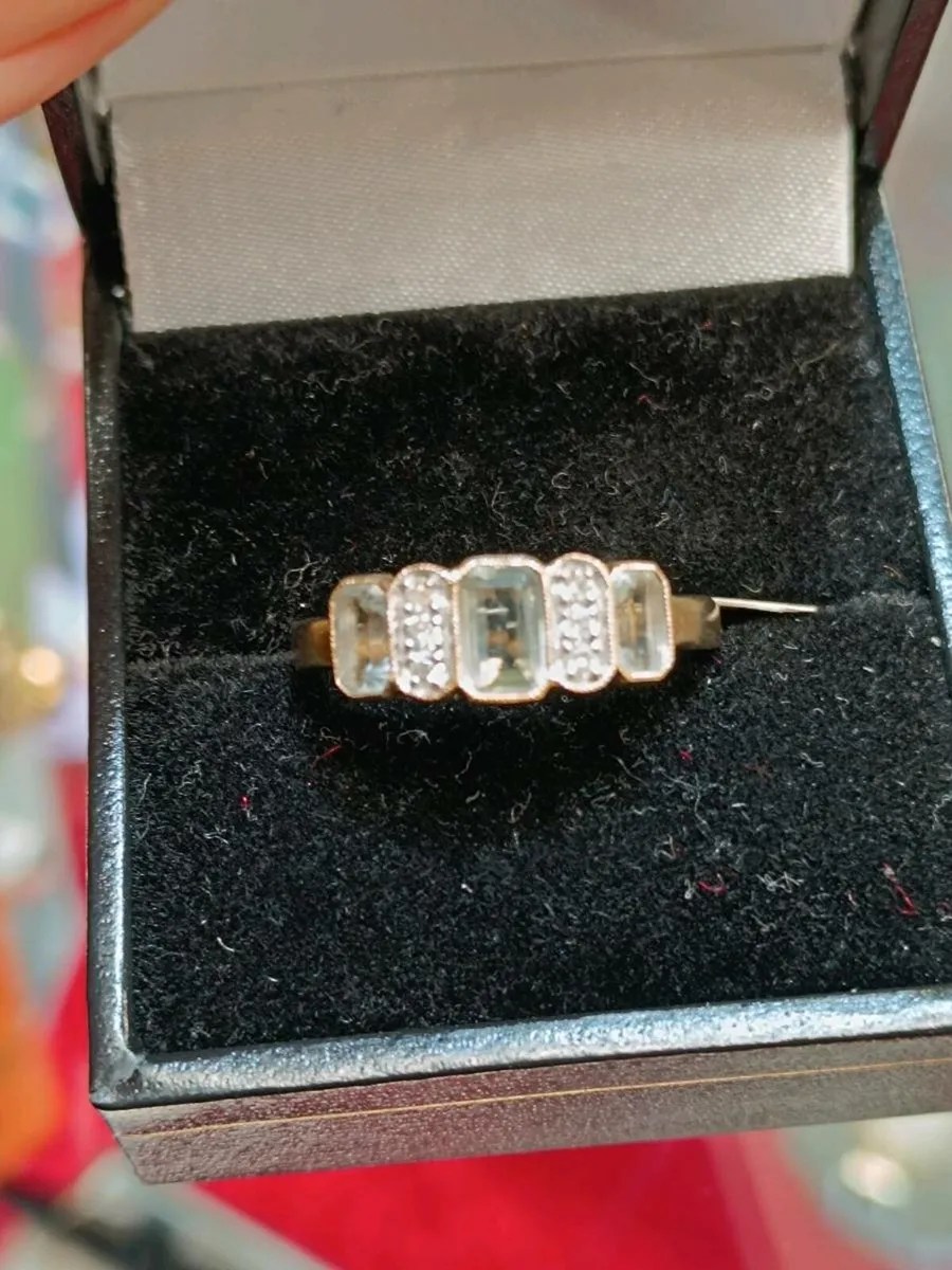 Vintage Green Amethyst & Diamond Ring,9k Gold - Image 2