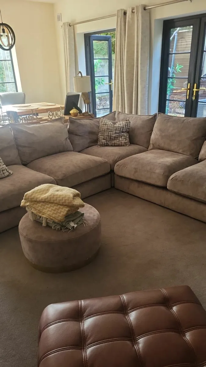 Zola Corner couch  & Round silver Foot stool - Image 2